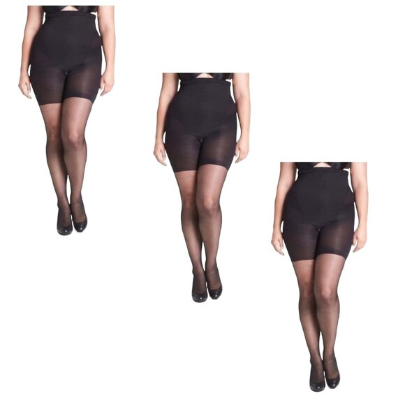 LOT OF 3 Spanx High Waist Shaping Sheers Size D Black Sheer Control Top - Picture 1 of 6